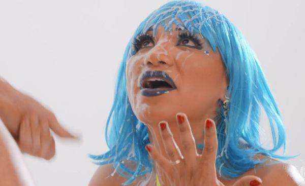 Cyber Sodomite - cum on face for kinky blue-haired tranny Jessy Dubai - xhand.com on pornsfind.com