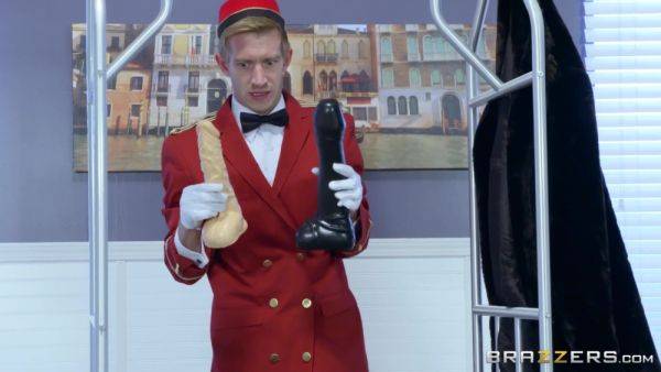 Enjoy watching this uncut video named : Big-titted pornstar in black stockings gets fucked in the hotel room