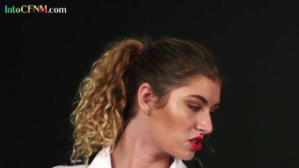 View the uncut movie named : CFNM femdom ladies suck cock in border control 3some