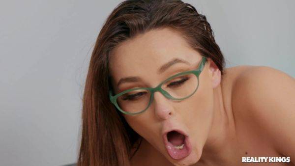 Doggystyle and UnderCOVER Blowjob by brunette nerd in eyeglasses Aften Opal - xhand.com - Usa on pornsfind.com