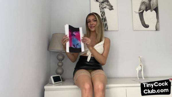 Enjoy watching complete movie of : SPH femdom solo babe talks dirty about small dickies