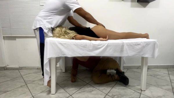 Husband Hides Under The Table To See What The Masseuse Was Doing To His Beautiful Wife Ntr - hotmovs.com - Usa on pornsfind.com