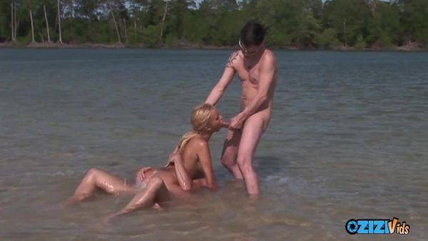 Stream full clip of : Rough Double Penetration With A Hot Blonde In Shallow Waters