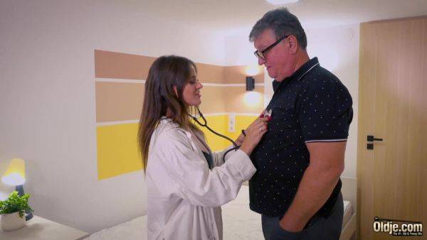 Play HD clip named : Young doctor treating a horny grandpa