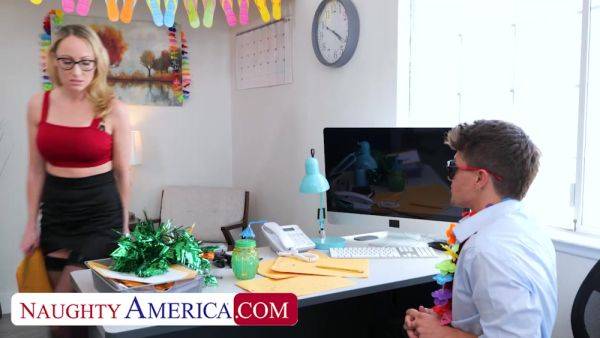 Watch the complete video : Blonde co-worker Crystal Clark fucks her way to the top