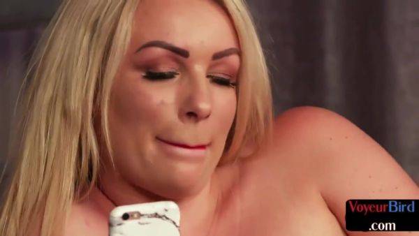 Watch complete clip : Voyeur bosomy MILF films while leading hubby to cumshot