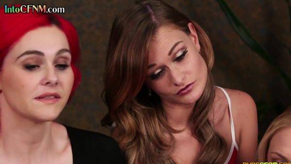 Play this uncut movie of : CFNM HJ Brit babes wank cock in group HJ femdom action