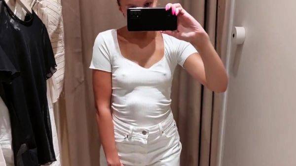 View the uncut movie : Sexy cutie takes a video of herself in the fitting room of t