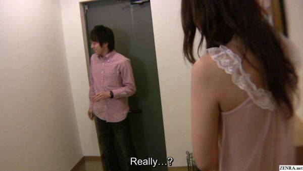 Enjoy watching this complete movie named : Bashful Japanese MILF answers door nearly naked leading to sex