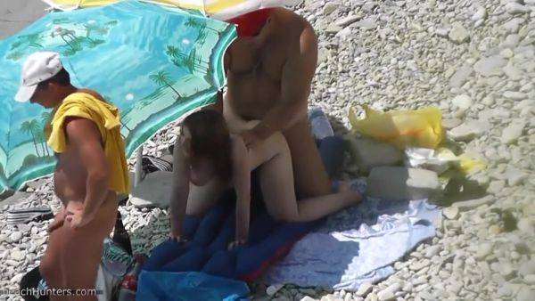 View the complete scene named : Chubby Babe Strokes Dick On The Beach