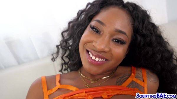 Watch uncut scene : Squirting ebony fucked in anal hole by big white dick