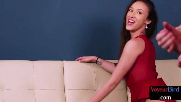 Play the hardcore clip called : Voyeur CFNM babe in dress teases perv who jerks cock on her