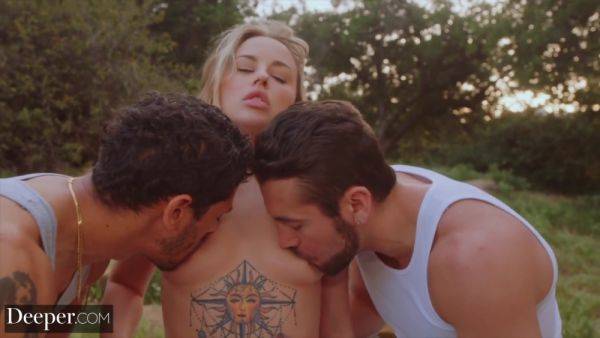 View the HD scene titled : Naughty Cowgirl Anna Claire Devours Two Hard Cocks