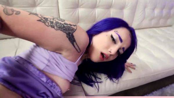 Watch uncensored video titled : Blue haired gamer GF gives a blowjob