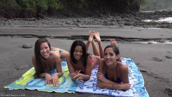 Young wet 18yo brunette Latina babes enjoys threesome orgy outdoors on the beach - xtits.com on pornsfind.com