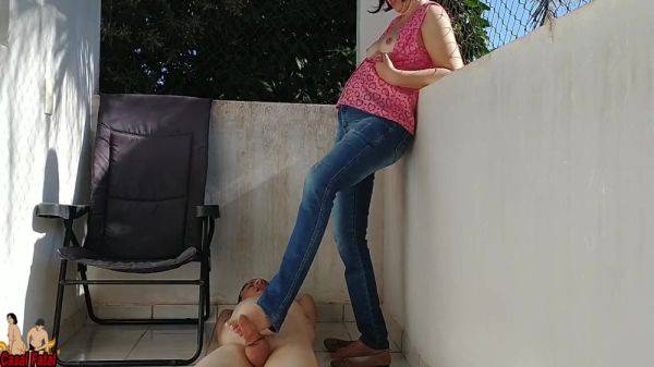 Dominant Wife Teasing Her Husband With Feet On Balcony - hclips.com on pornsfind.com