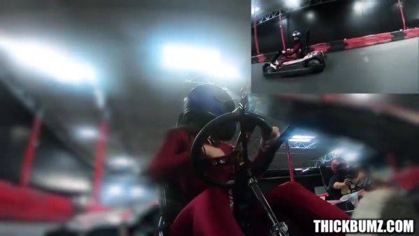 Enjoy watching the uncut video titled : Bubble Butt Brunette Go-carting Picks Up Cock To Twerk
