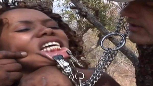 Enjoy watching the uncut clip named : Super Hot Curly Black Babe Tied Up And Roughly Teased By Two Dominant Massive Dicks