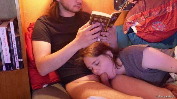 My boyfriend loves to read a book while I keep his cock in my mouth. - anysex.com on pornsfind.com