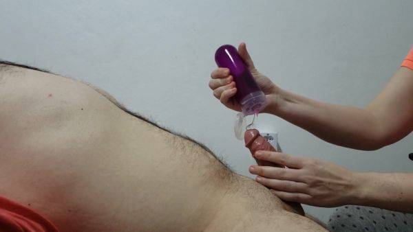 View the hardcore video titled : Premature Ejaculation Training, Day 12. Teasing Handjob To The Head. Full Video
