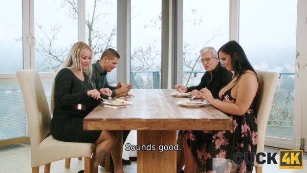 Play the complete movie : Old Grey-haired Cuckold Doesn't Disturb His Wife Sofia Lee With Huge Breasts From Cheating - Big natural tits