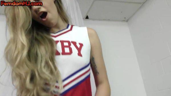 Stream this hardcore video called : Femdom cheerleader wanks cock in POV after facesitting