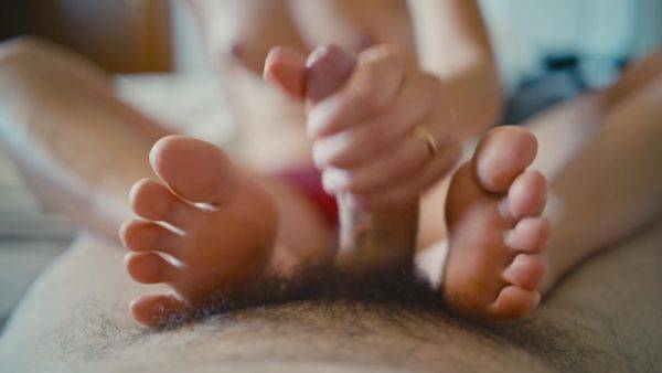 Watch the HD scene titled : She Noticed He Had A Boner & Took Care Of It Until He Covered Her Hands & Feet In Cum