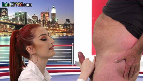 Stream uncensored clip titled : CFNM redhead British babe sucks cock in live TV show