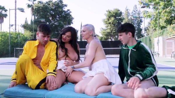 Stream the hardcore scene titled : Mona Azar, Nade Nasty And Kenzie Taylor In Young Guys Go Crazy From Group Sex With Moms