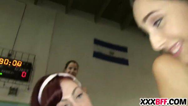 Watch the hardcore video titled : Lesbian Soccer Team Fucks The Noob