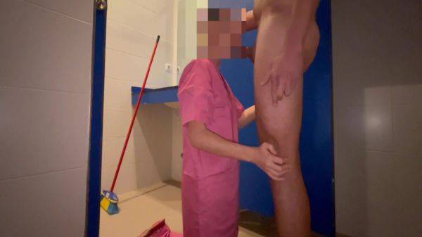 Enjoy watching uncensored movie called : I Surprise The Gym Cleaner Who Catches Me Jerking Off In The Bathroom And Helps Me Finish Off By Giving Me A Blowjob 5 Min