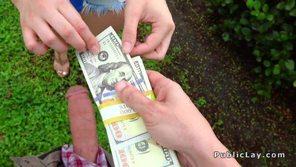 Play the uncensored clip called : Bubble Butt Blonde Bangs In Garage In Public