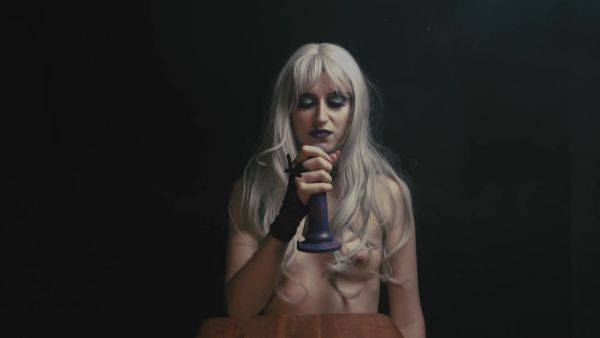 Watch this complete scene named : Witchy Goth Teen Conjures And Rides Ejaculating Galactic Dildo