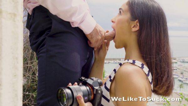 View the uncensored scene of : Sweet girl ends up throating the man's dick until the last drops