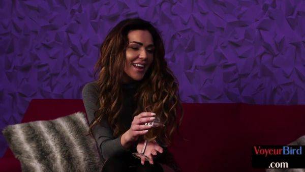 Watch the uncensored movie : Busty voyeur MILF teases her man who jerks cock on her