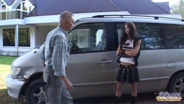 Watch hardcore scene named : Goldie's Outdoor Cumshot Adventure with Doug