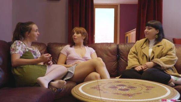 View the uncut video called : Blonde Olive and Brunette in Group Sex Action with Double Penetration