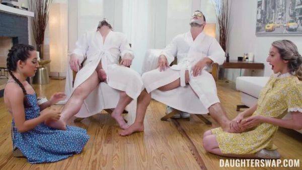 Watch the hardcore clip named : A True Delight: Blonde & Brunette in Group Sex Massage