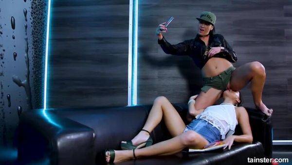 View this hardcore movie titled : Catching Piss with Terra Twain & Eveline Dellai: Pause, Splay, & Pee!