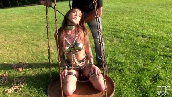 Lauren - Outdoor Brunette with Tattoo in BDSM Play - veryfreeporn.com on pornsfind.com