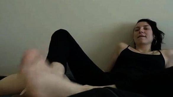 Watch complete scene : Nina's marathon footjob ends up with one huge load -