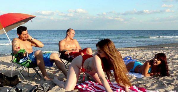 Sexy babes work cocks together in highly intense foursome by the beach - xbabe.com on pornsfind.com