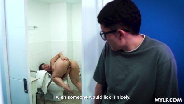 Stream the uncensored scene named : Nerdy young lad spies on his big ass stepmom and ends up fucking her