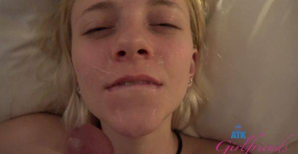 Enjoy watching the uncut scene of : Sweet blonde ends homemade POV cam sex with a big facial