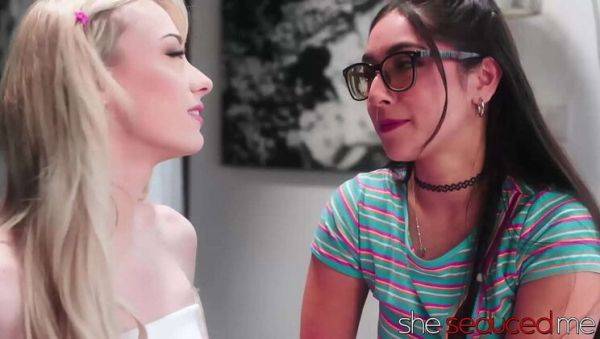 Play complete clip of : Lesbian Babe Seduction: Blonde and Brunette Lovers