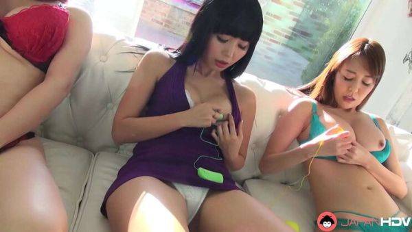 View the uncut video titled : Japanese Beauties Akari, Haruka, and Marika Satisfy Themselves with Vibrators on the Couch