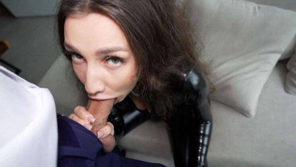 Stream full video titled : Latex Clad Brunette Secretary Gives Boss a Blowjob