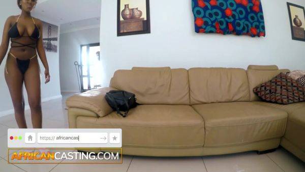 Watch this hardcore video : African Casting - Busty Black Bikini Babe Aces Big Dick Oral Exam