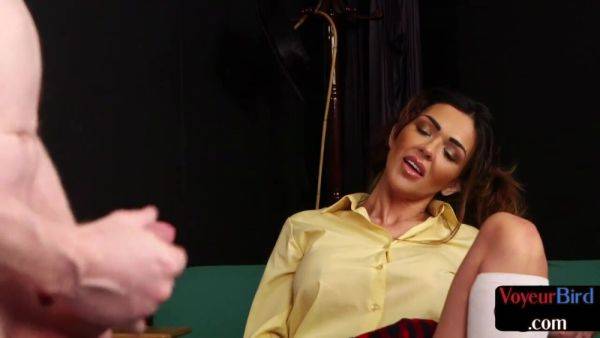 Stream the HD scene : College uniform voyeur teases professor cock till cumshot