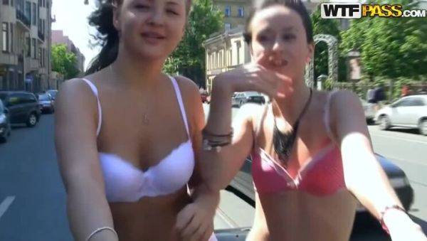 Watch the uncensored movie titled : Eric, Taylor, and Dorothea Albina's Naughty College Car Sex